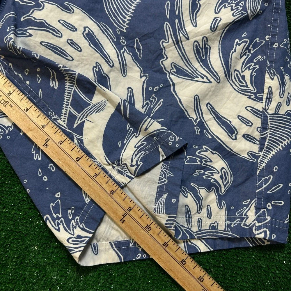 LL Bean Swim Trunks Mens L Blue Marlin Fish Print Mesh Lined Board Shorts 286405